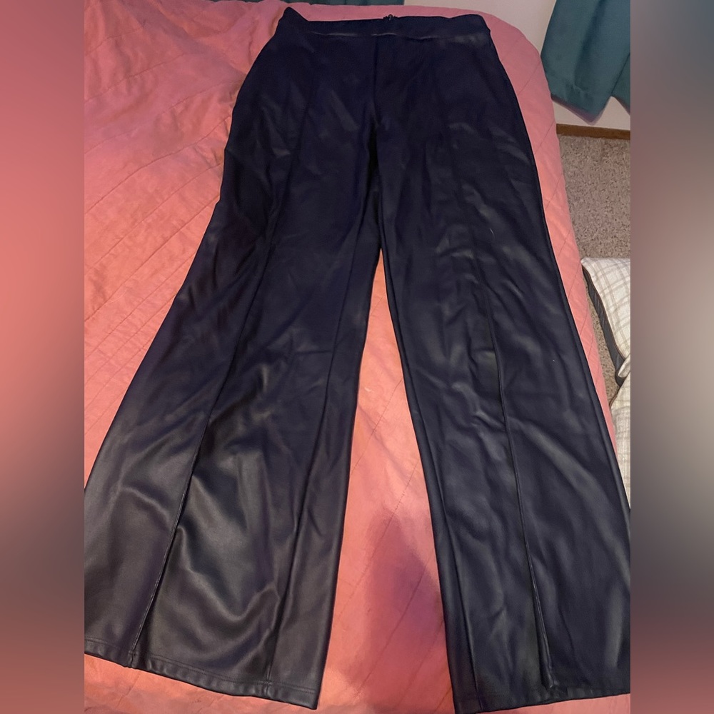 Faux leather wide leg pant
